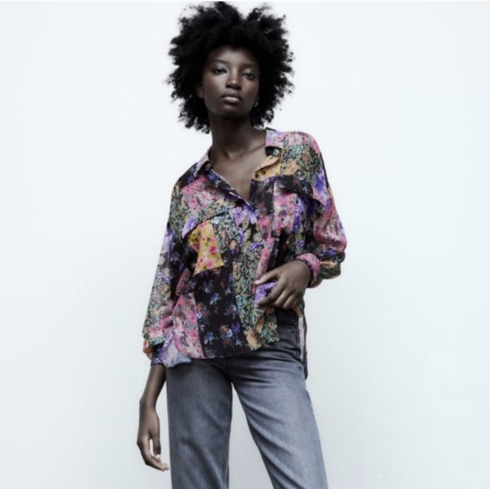 Zara The Amelie Patchwork Floral Print Button Shirt
